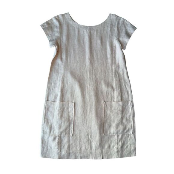 Eileen Fisher 100% Organic Linen Bateau Neck Short Sleeve Patch Pocket Shift Dre - Picture 5 of 11